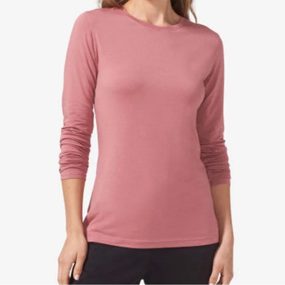 Tommy John Women's Second Skin Long Sleeve Crew Neck Tee Deco Rose